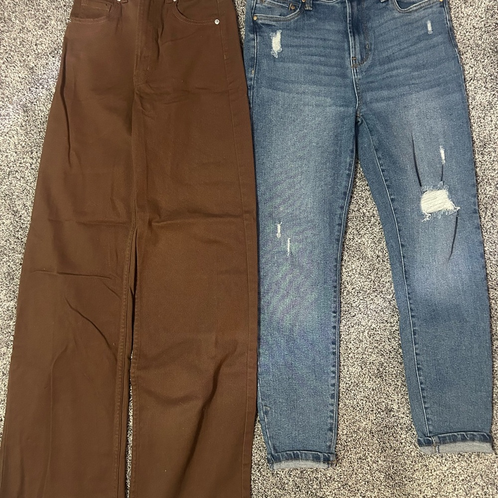 RACHEL Rachel Roy Brown and Blue Straight Leg Jeans